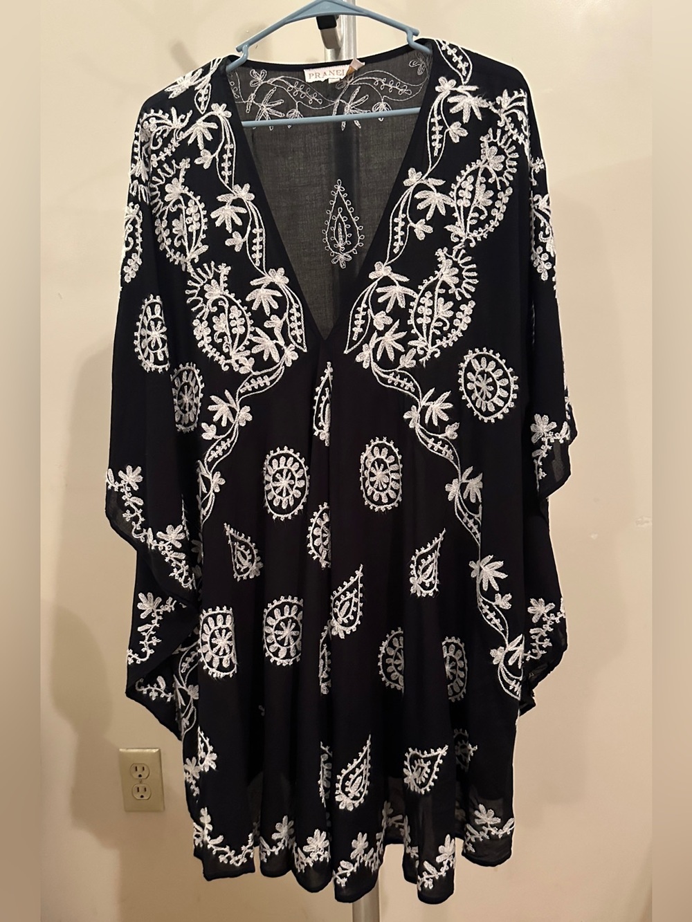 Prana Black Embroidered Open-Front Tunic